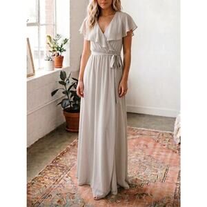 Show Me Your Mumu Audrey Maxi Dress Tan Ruffle Bridesmaid Small Wedding